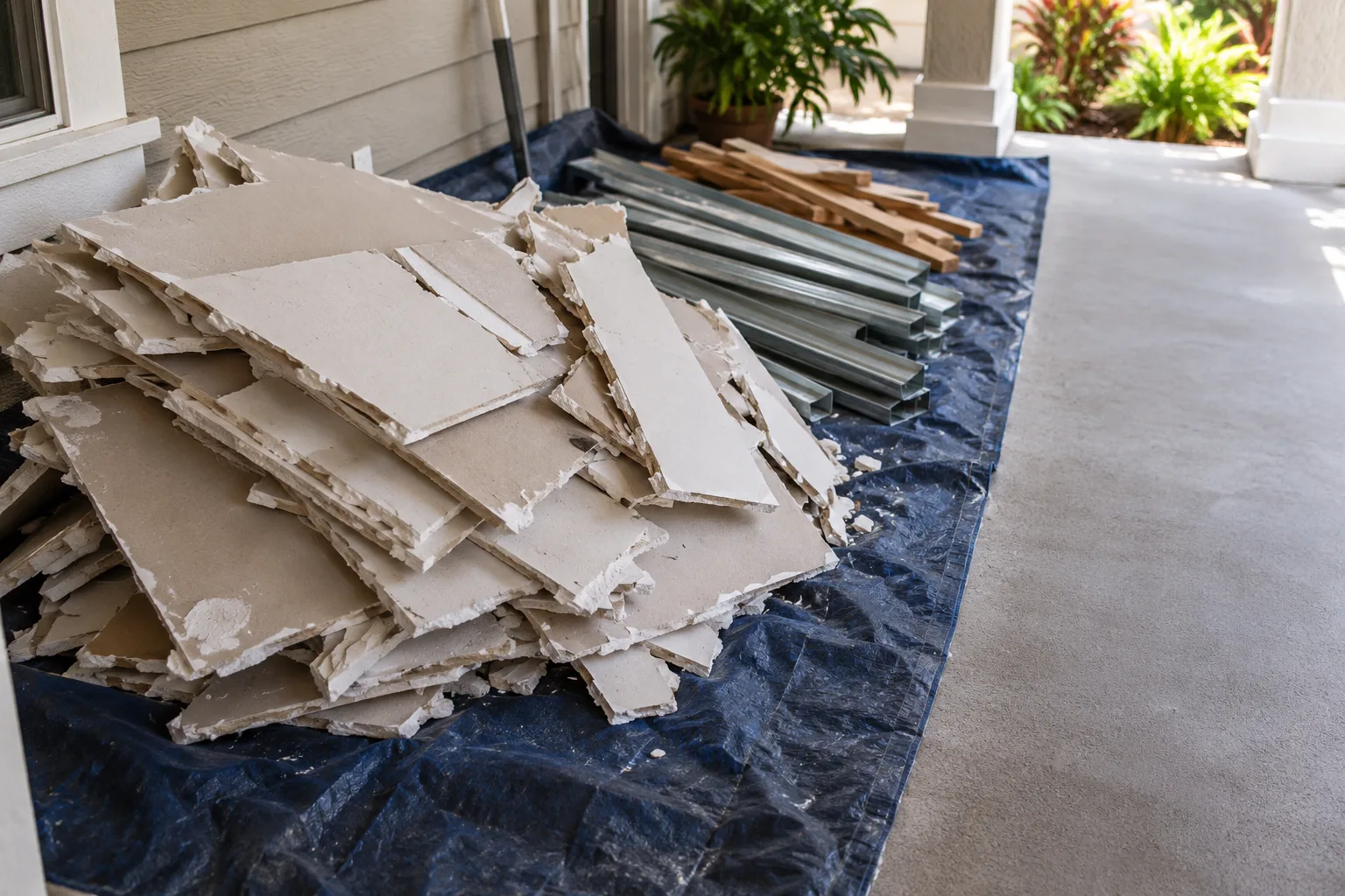 Drywall Debris Removal materials staged for pickup