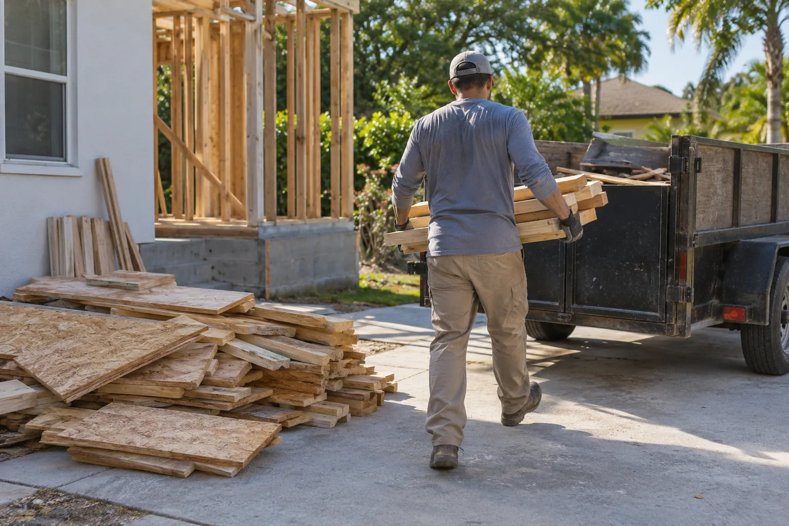 Lumber & Wood Debris Removal materials prepared for pickup